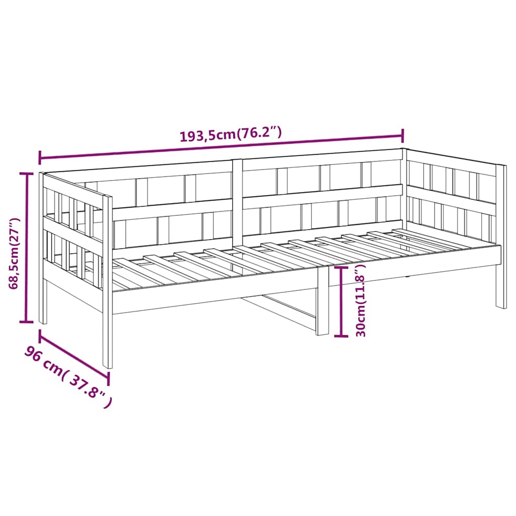 Day Bed without Mattress Solid Wood Pine 90x190 cm Single