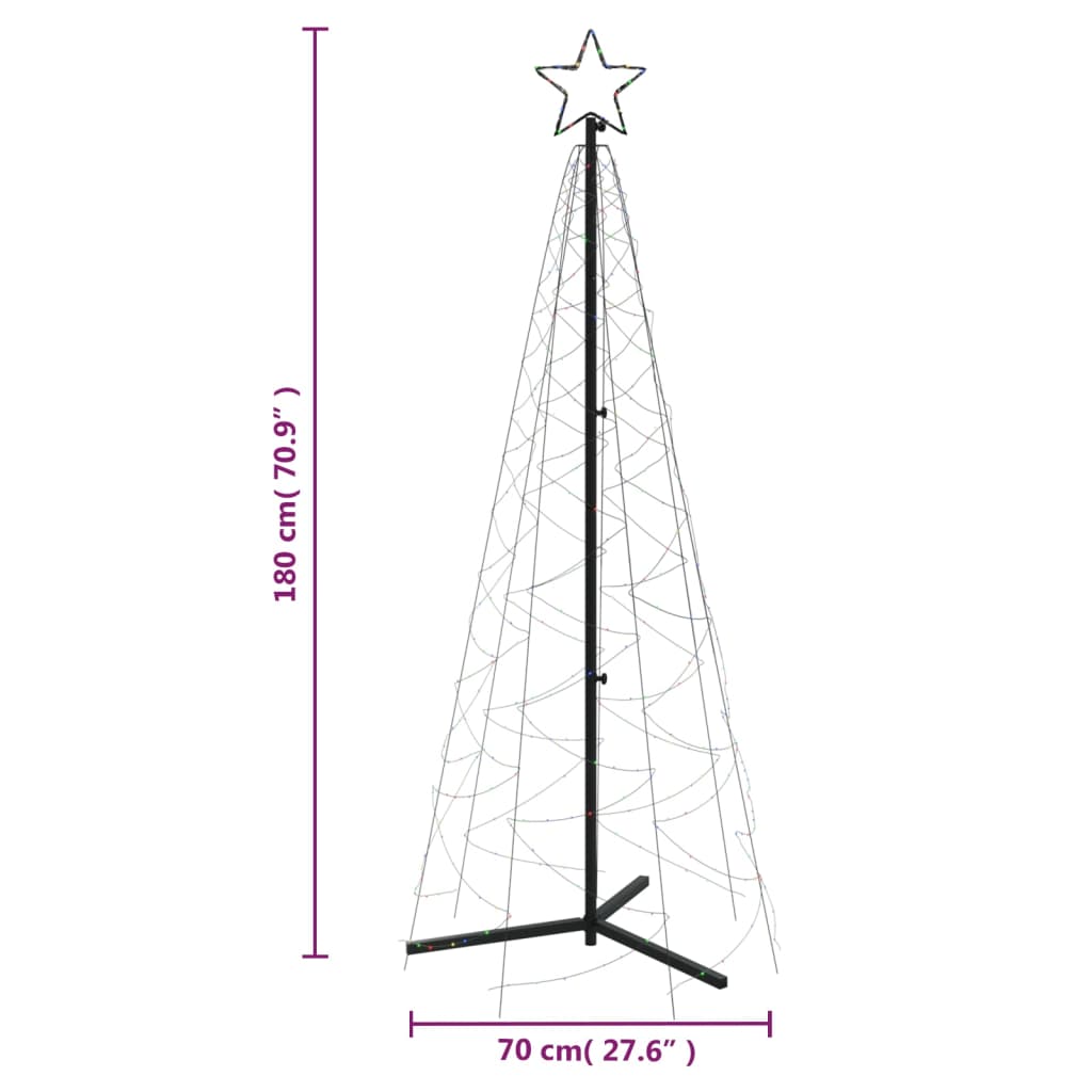 vidaXL Christmas Cone Tree Colourful 200 LEDs 70x180 cm