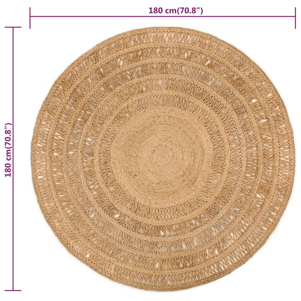 vidaXL Area Rug Hand-braided Jute 180 cm Round