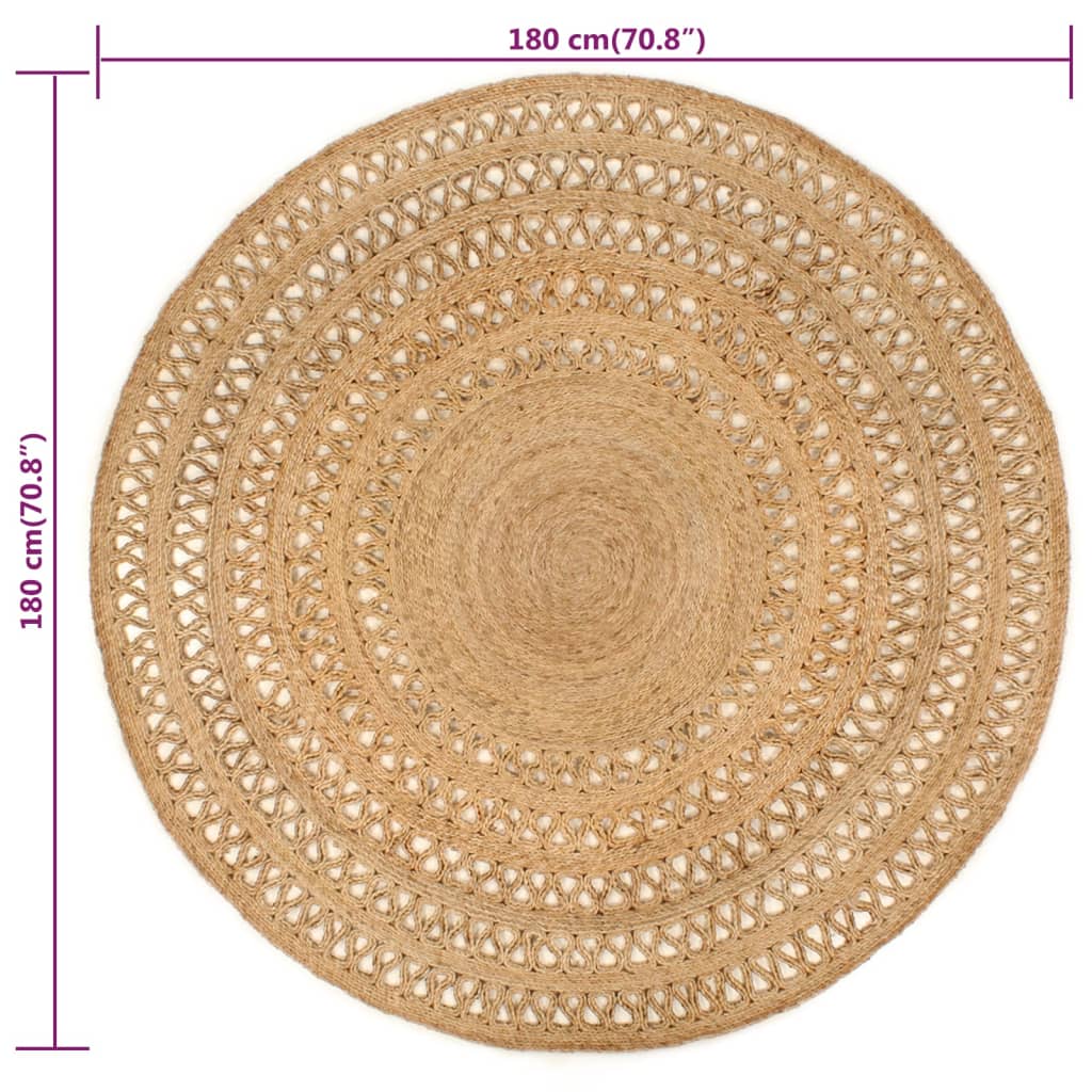 vidaXL Area Rug Hand-braided Jute 180 cm Round