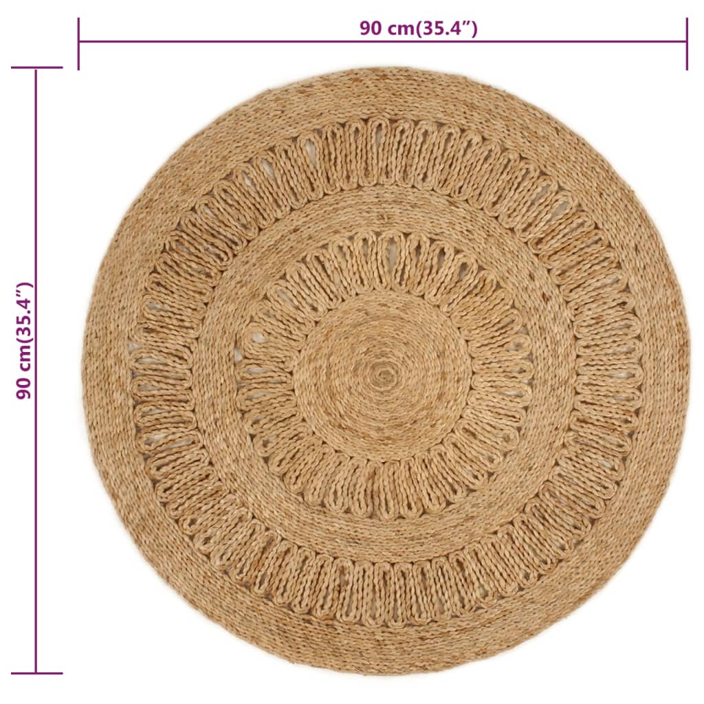 vidaXL Area Rug Hand-braided Jute 90 cm Round