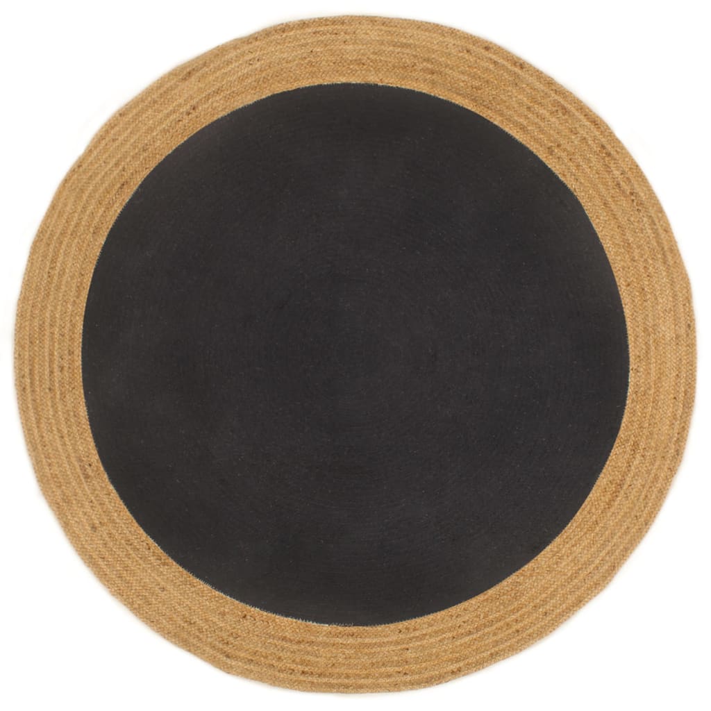 vidaXL Area Rug Braided Black & Natural 150 cm Jute & Cotton Round