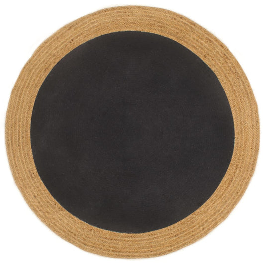 vidaXL Area Rug Braided Black & Natural 150 cm Jute & Cotton Round