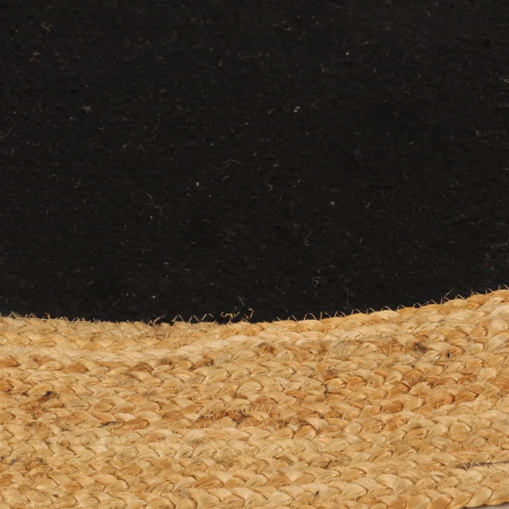 vidaXL Area Rug Braided Black & Natural 150 cm Jute & Cotton Round