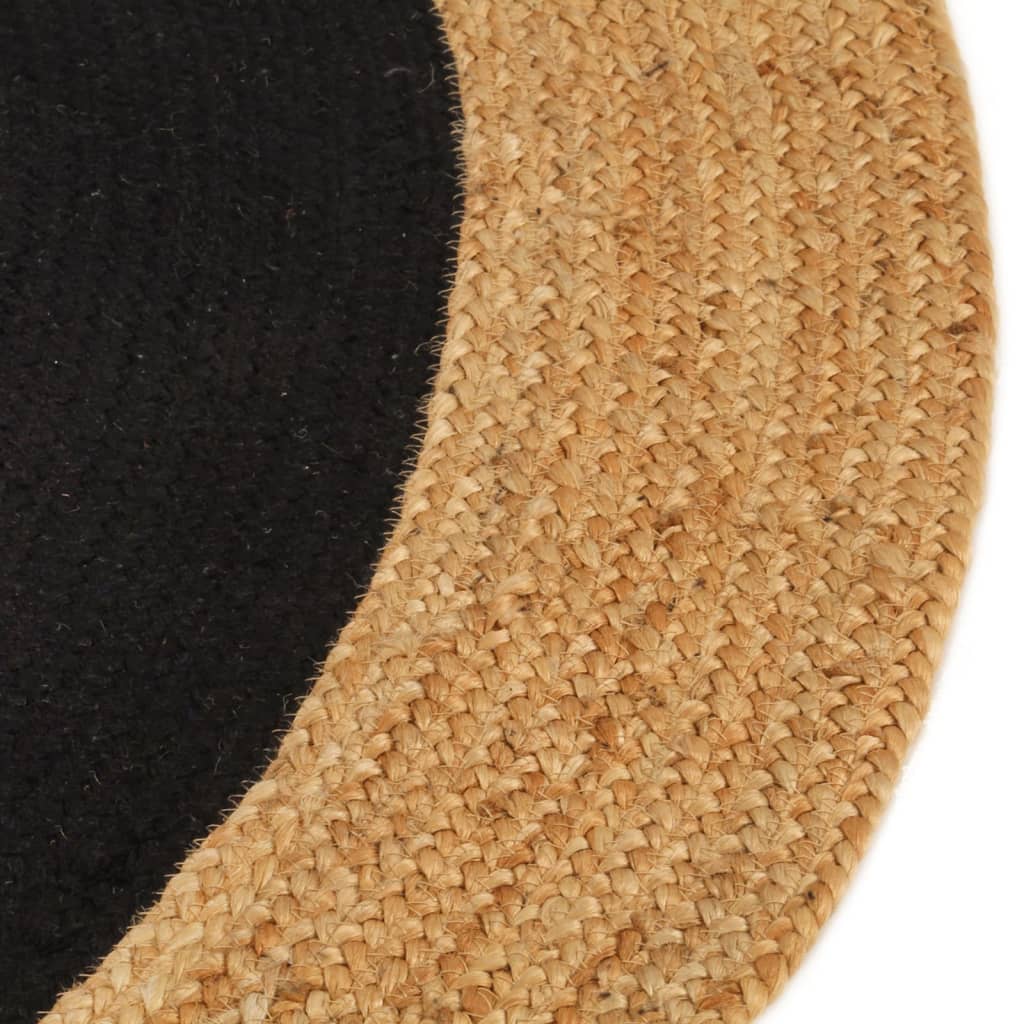 vidaXL Area Rug Braided Black & Natural 150 cm Jute & Cotton Round