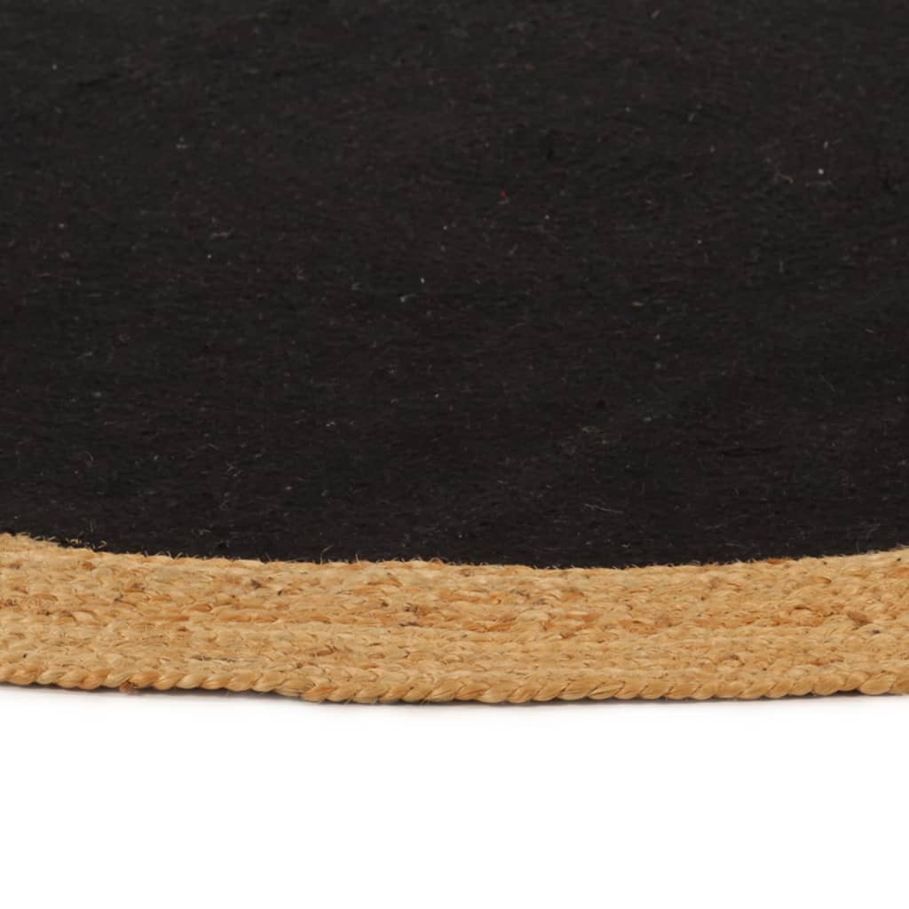 vidaXL Area Rug Braided Black & Natural 150 cm Jute & Cotton Round