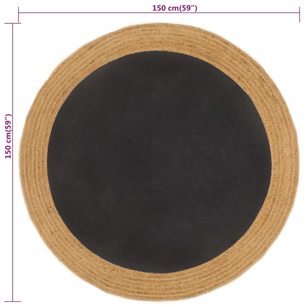 vidaXL Area Rug Braided Black & Natural 150 cm Jute & Cotton Round