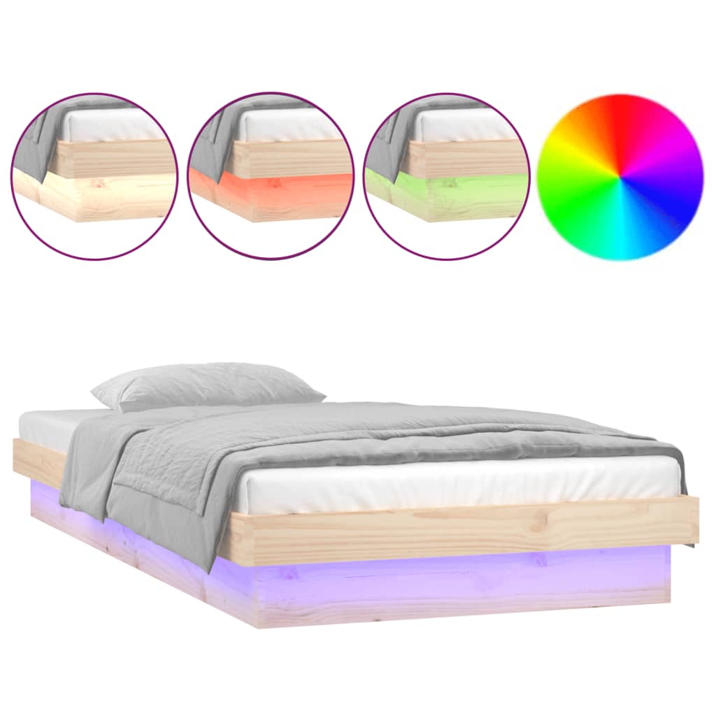 vidaXL LED Bed Frame without Mattress 90x200 cm Solid Wood