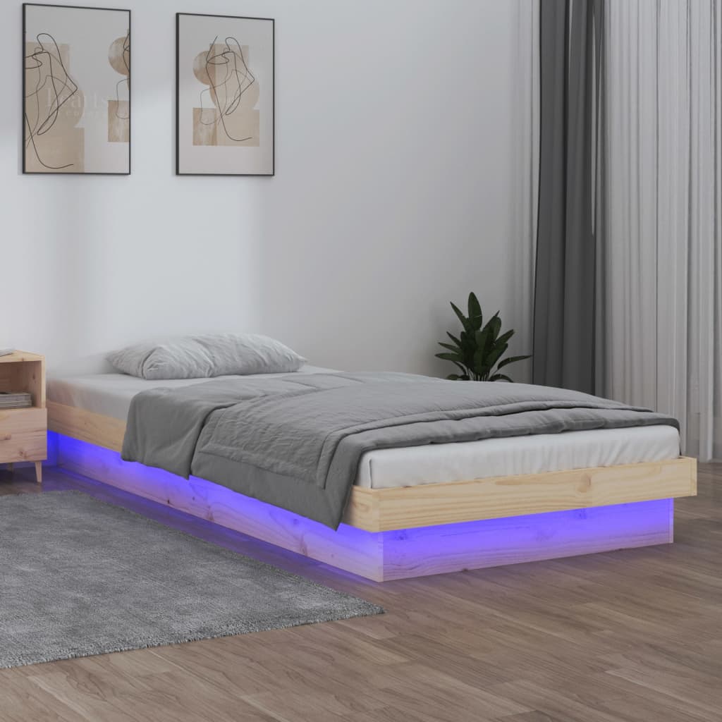 vidaXL LED Bed Frame without Mattress 90x200 cm Solid Wood