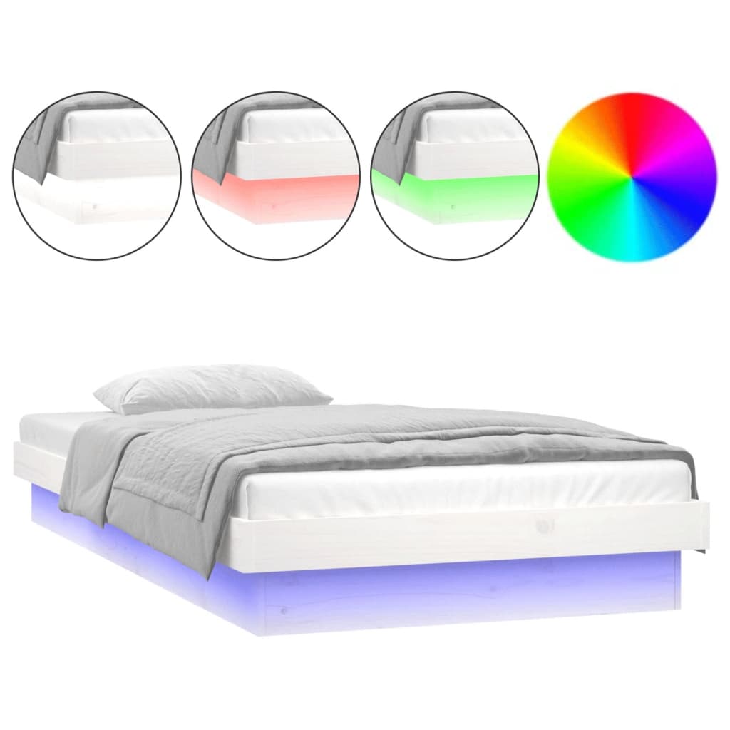 vidaXL LED Bed Frame without Mattress White 90x200 cm Solid Wood