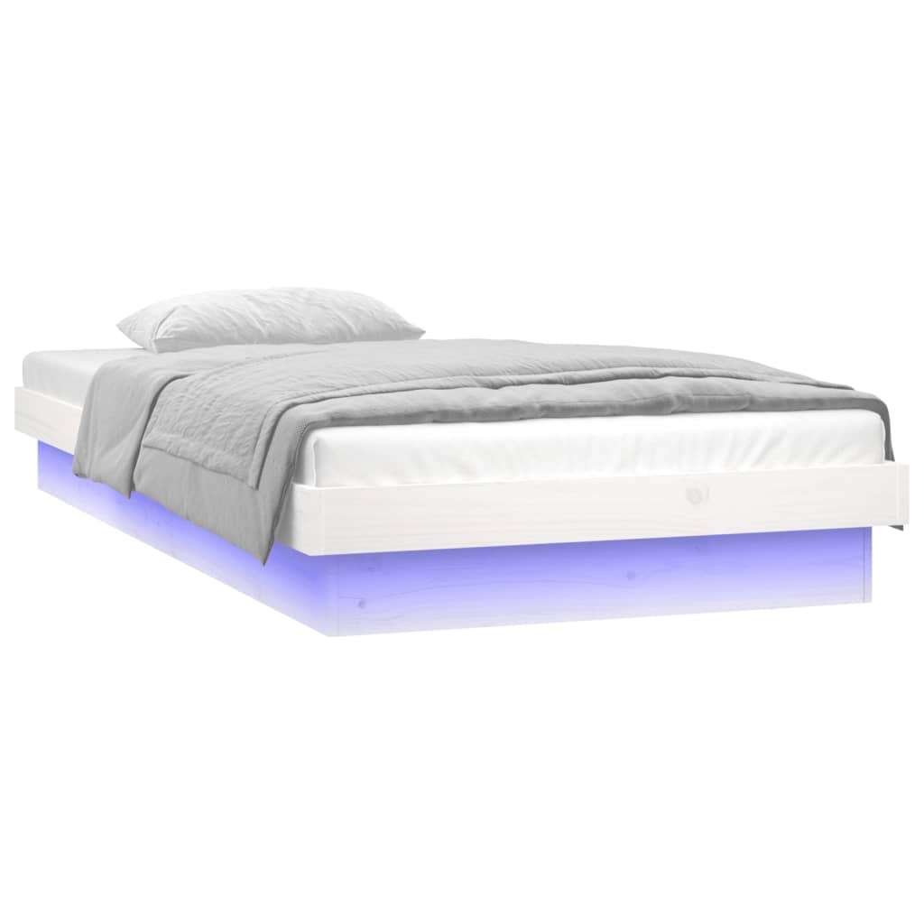 vidaXL LED Bed Frame without Mattress White 90x200 cm Solid Wood