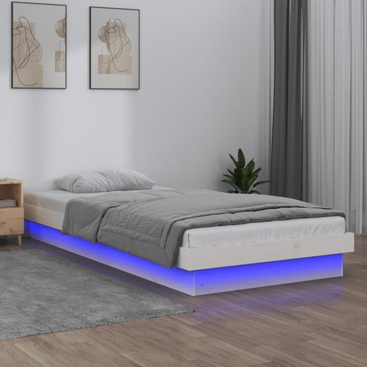 vidaXL LED Bed Frame without Mattress White 100x200 cm Solid Wood