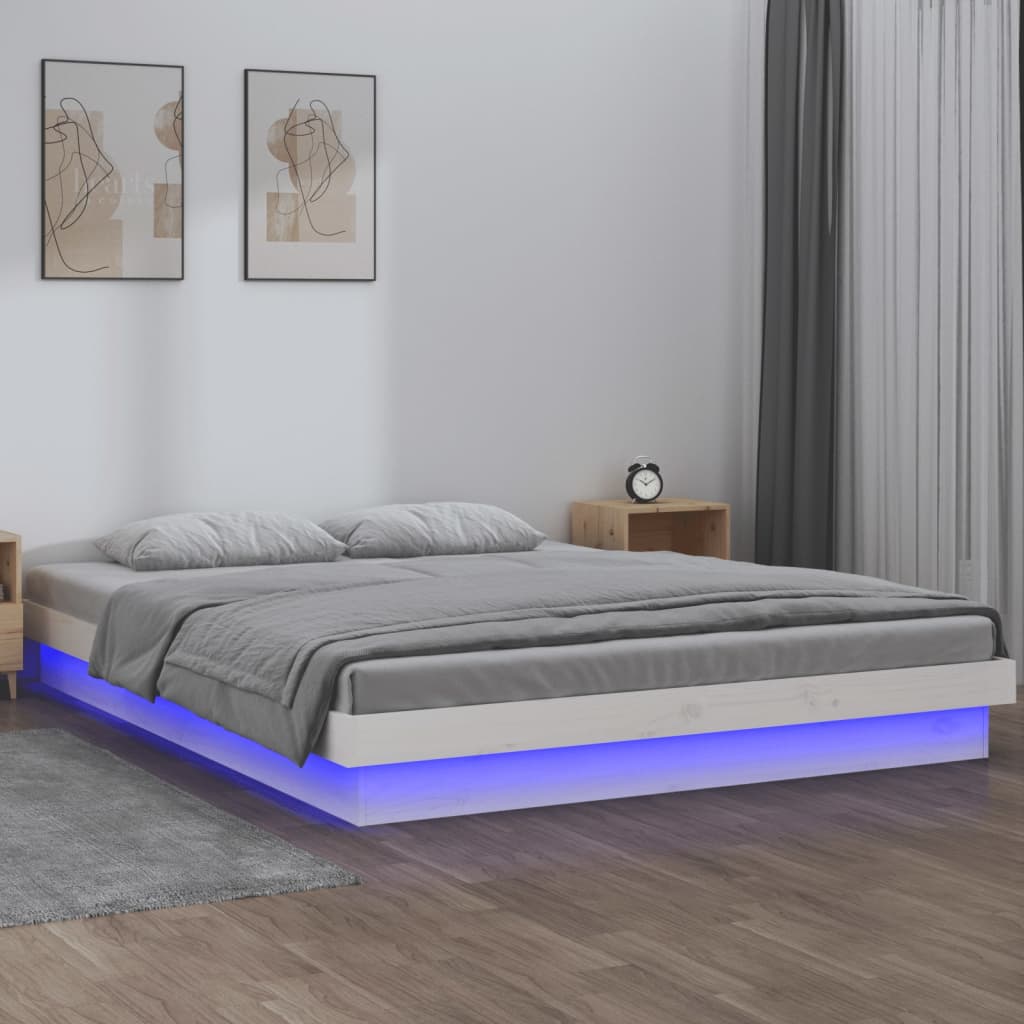 vidaXL LED Bed Frame without Mattress White 120x200 cm Solid Wood