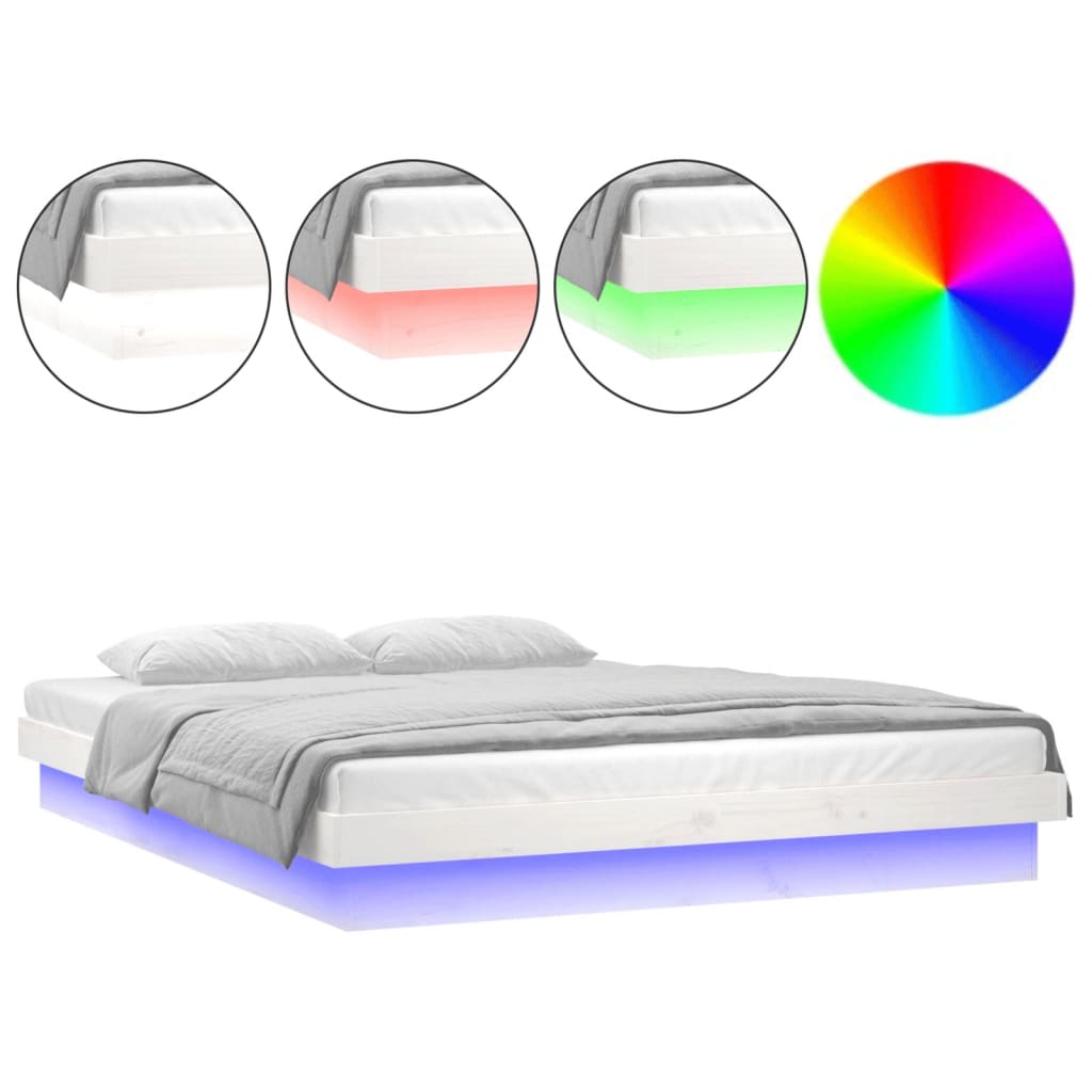 vidaXL LED Bed Frame without Mattress White King Size Solid Wood