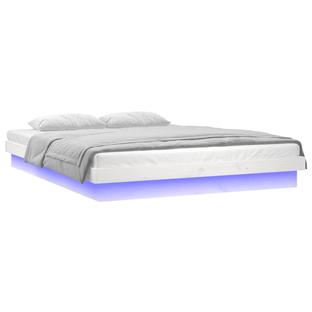 vidaXL LED Bed Frame without Mattress White King Size Solid Wood