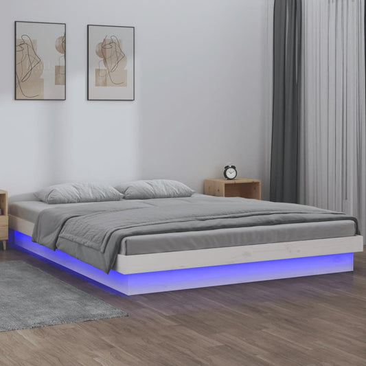 vidaXL LED Bed Frame without Mattress White King Size Solid Wood