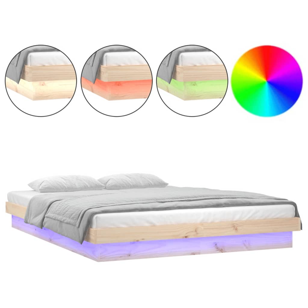 vidaXL LED Bed Frame without Mattress Super King Solid Wood