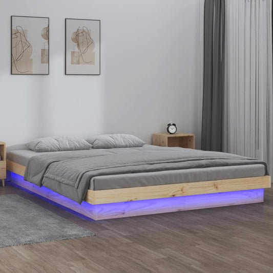 vidaXL LED Bed Frame without Mattress Super King Solid Wood