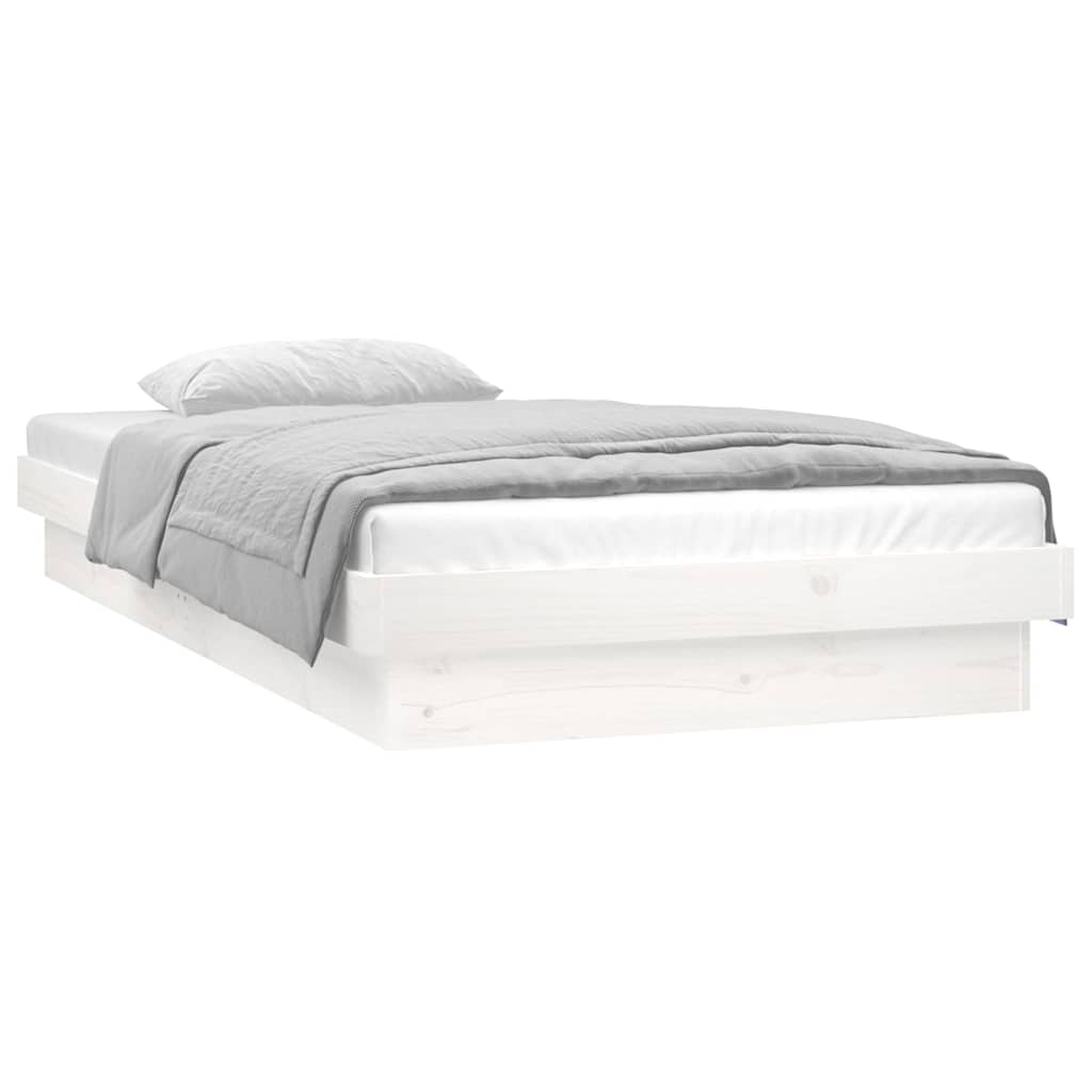 LED Bed Frame without Mattress White Small Single Solid Wood