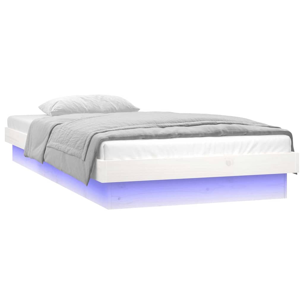 LED Bed Frame without Mattress White Small Single Solid Wood