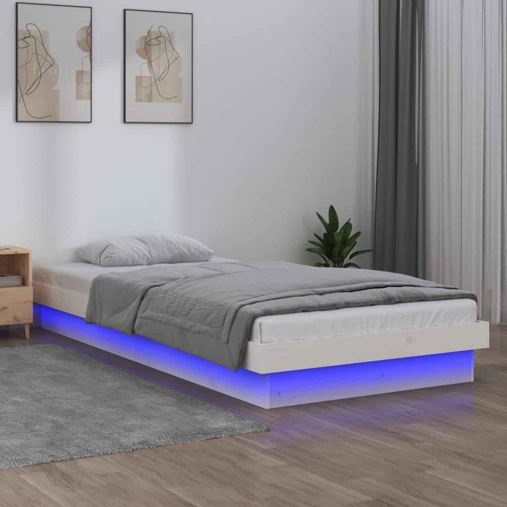 vidaXL LED Bed Frame without Mattress White Small Single Solid Wood