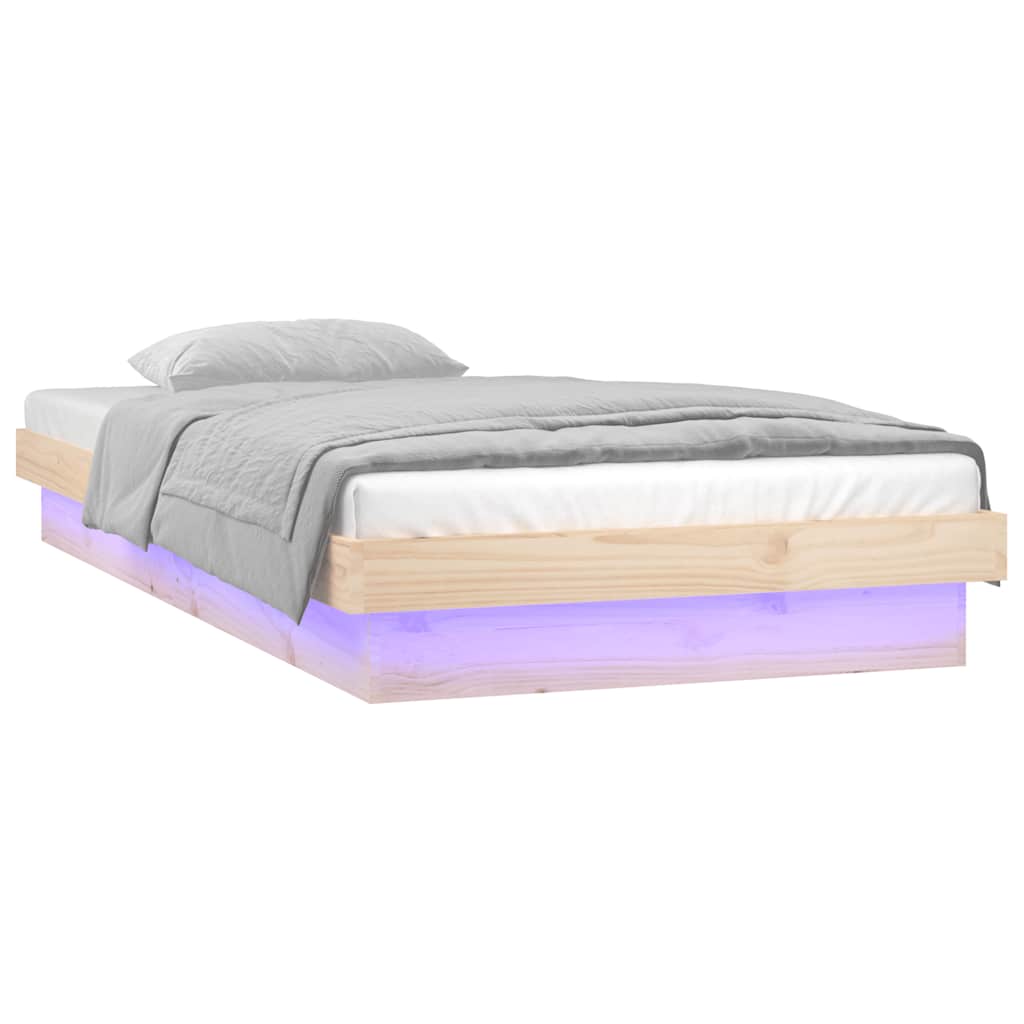 LED Bed Frame without Mattress Single Solid Wood
