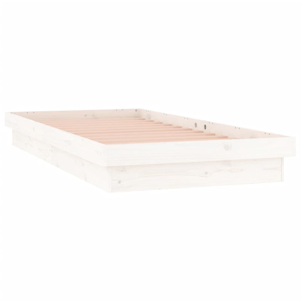 LED Bed Frame without Mattress White Single Solid Wood
