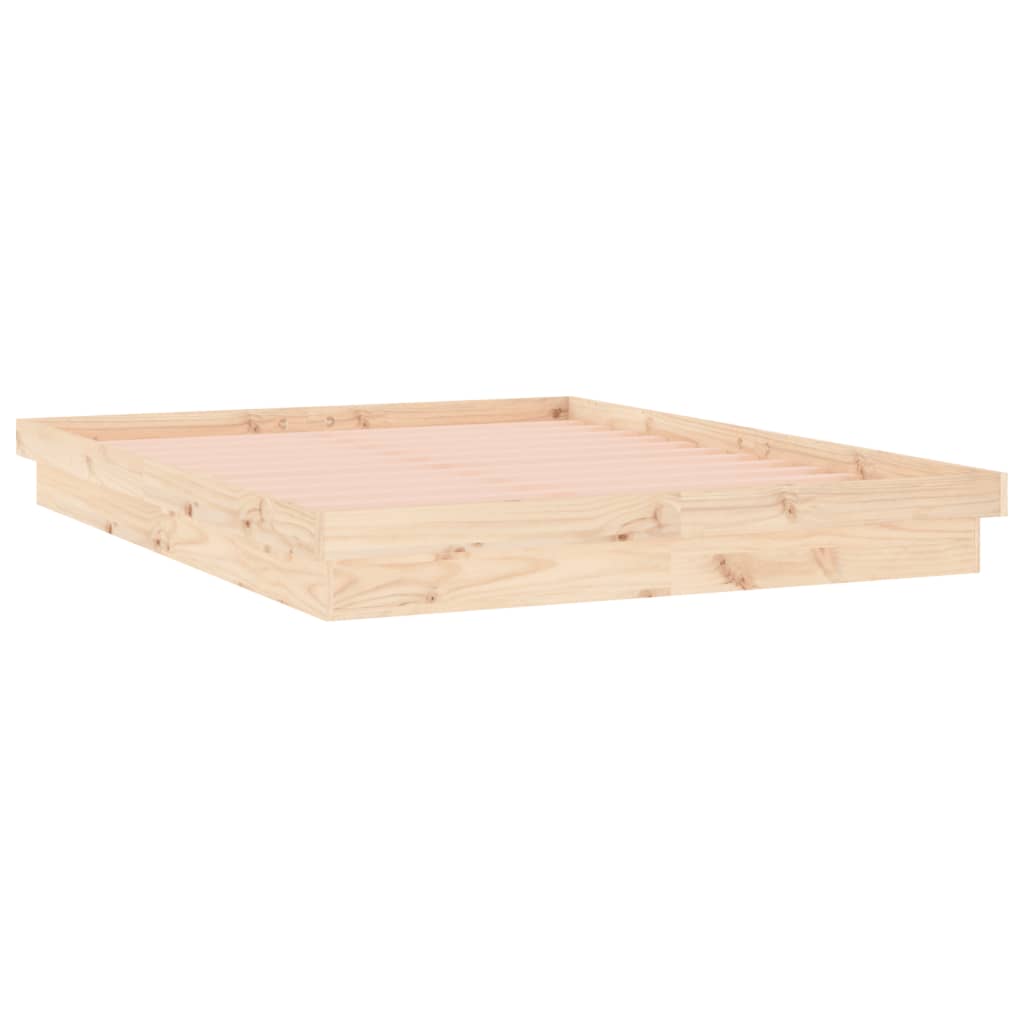 LED Bed Frame without Mattress Double Solid Wood