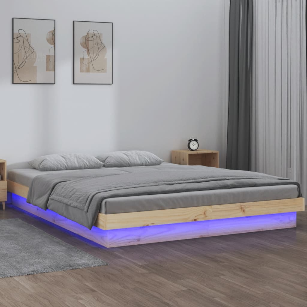 LED Bed Frame without Mattress 140x190 cm Solid Wood