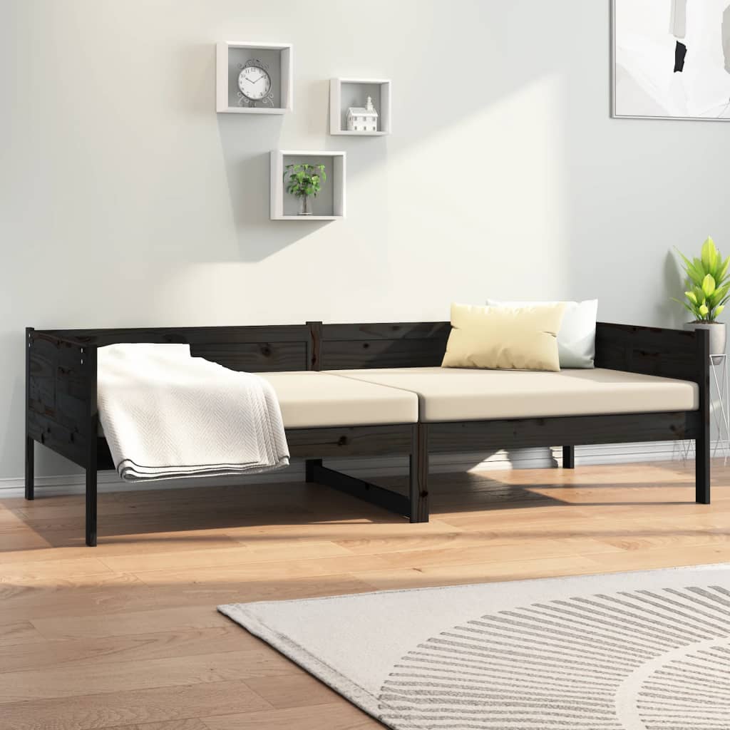 vidaXL Day Bed without Mattress Black Solid Wood Pine 80x200 cm