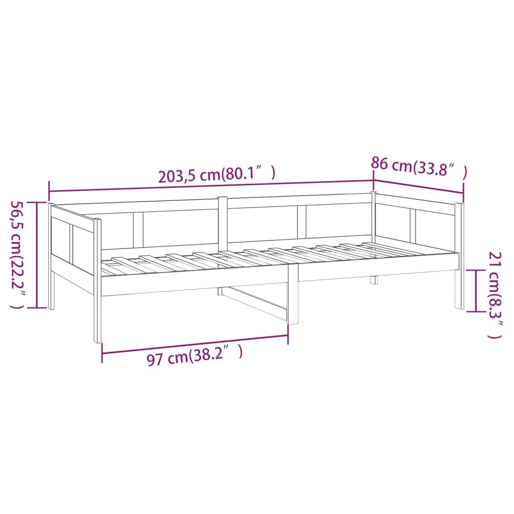 vidaXL Day Bed without Mattress Black Solid Wood Pine 80x200 cm