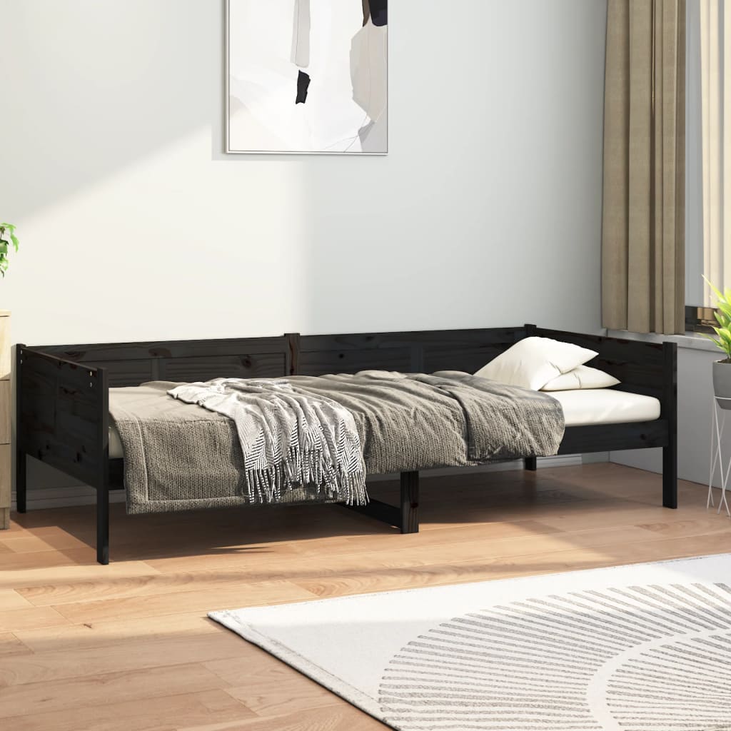 vidaXL Day Bed without Mattress Black Solid Wood Pine 80x200 cm