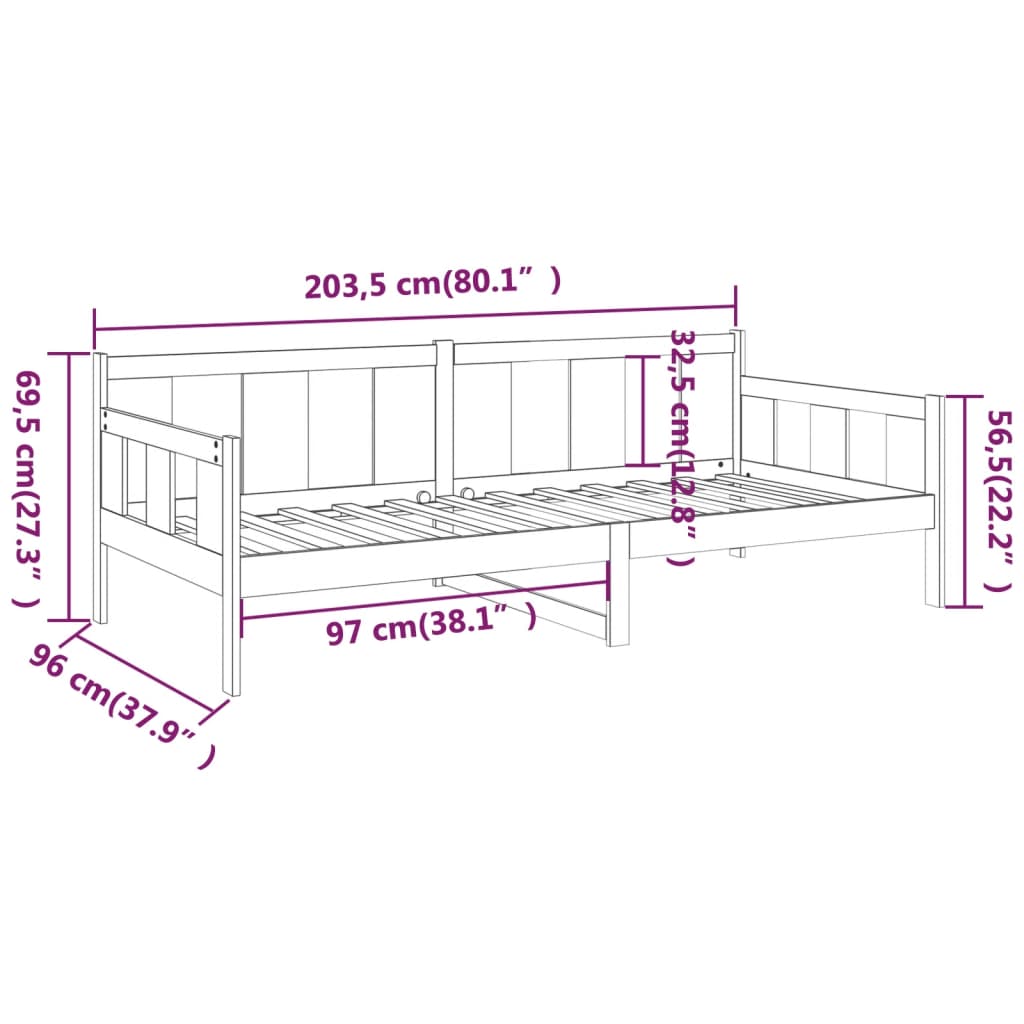 vidaXL Day Bed without Mattress Solid Wood Pine 90x200 cm