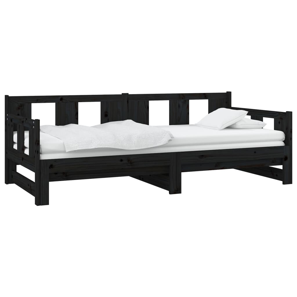 vidaXL Pull-out Day Bed without Mattress Black Solid Wood Pine 2x cm