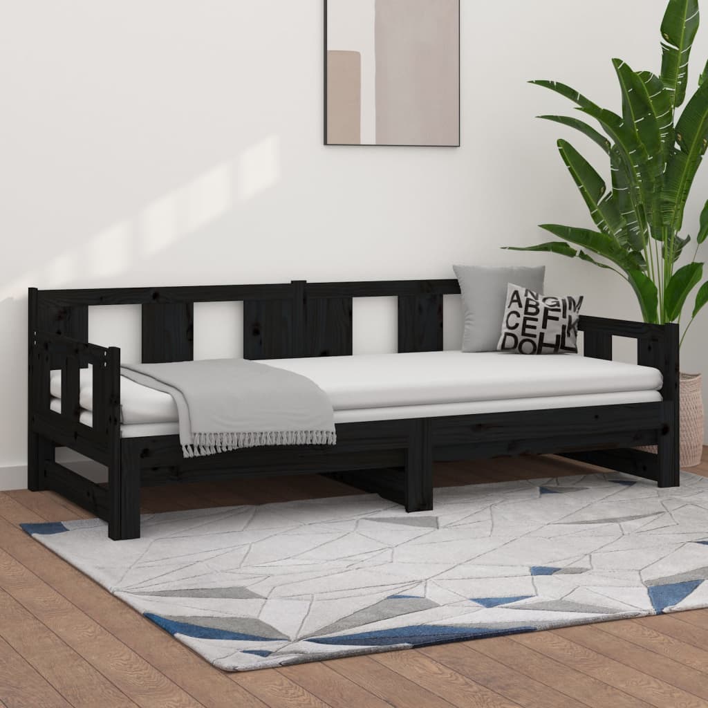 vidaXL Pull-out Day Bed without Mattress Black Solid Wood Pine 2x cm