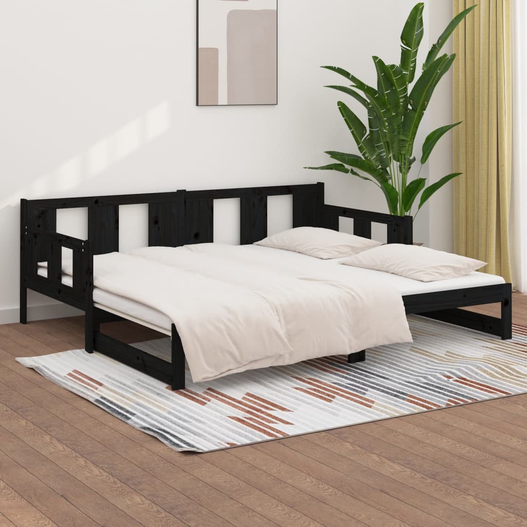Pull-out Day Bed | Black | Solid pine wood | 2x