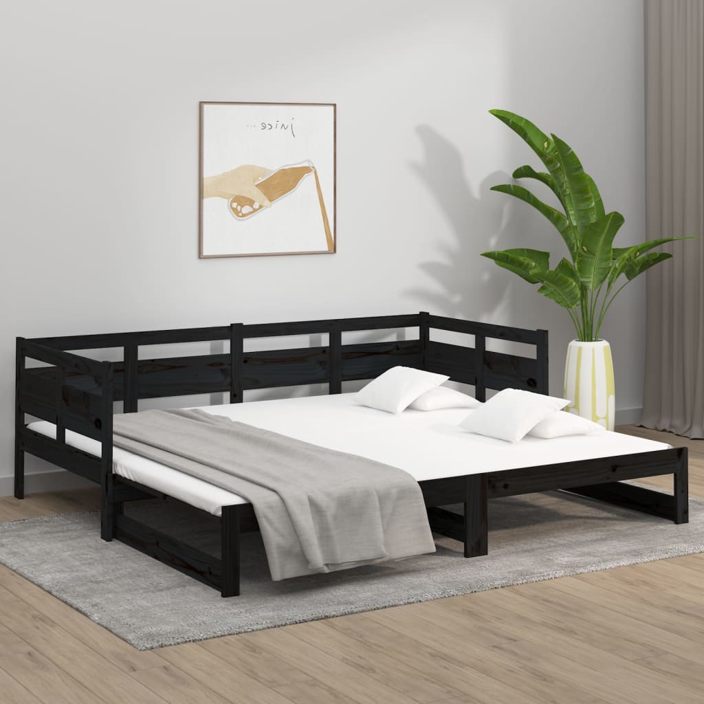 vidaXL Pull-out Day Bed without Mattress Black 2x(90x200) cm