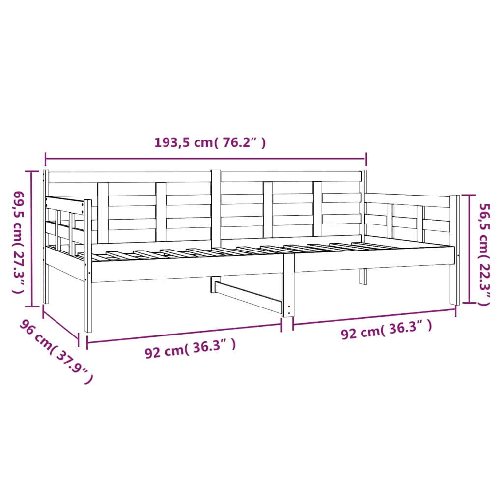 Day Bed without Mattress Solid Wood Pine 90x190 cm Single