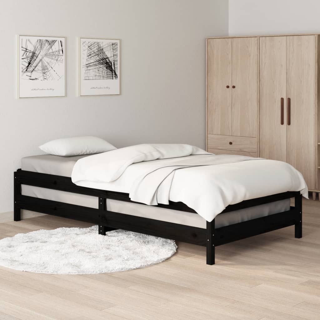 vidaXL Stack Bed without Mattress Black 100x200 cm Solid Wood Pine