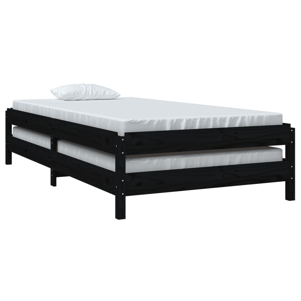 vidaXL Stack Bed without Mattress Black 100x200 cm Solid Wood Pine