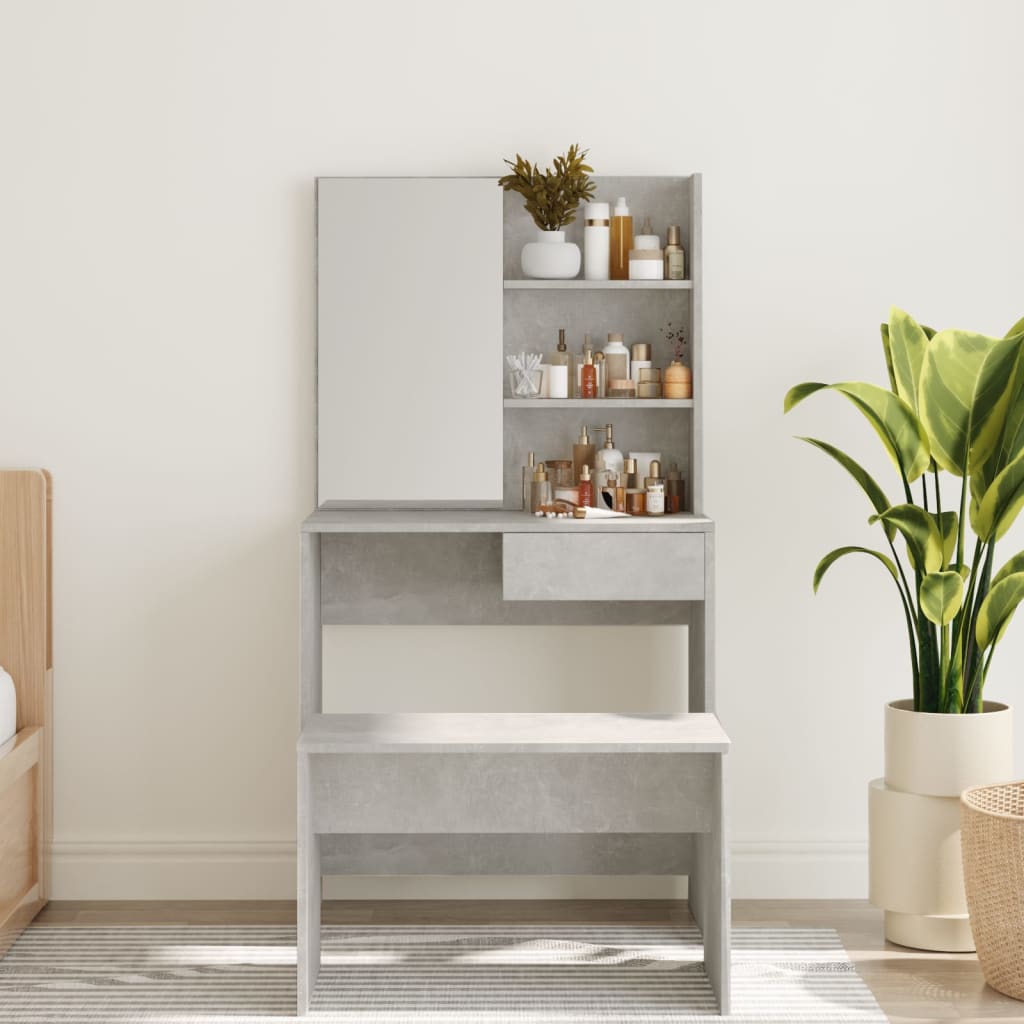 vidaXL Dressing Table with Mirror Concrete Grey 74.5x40x141 cm