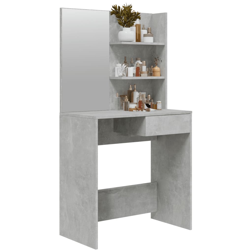 vidaXL Dressing Table with Mirror Concrete Grey 74.5x40x141 cm