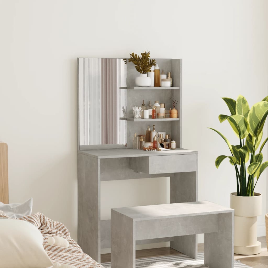 vidaXL Dressing Table with Mirror Concrete Grey 74.5x40x141 cm