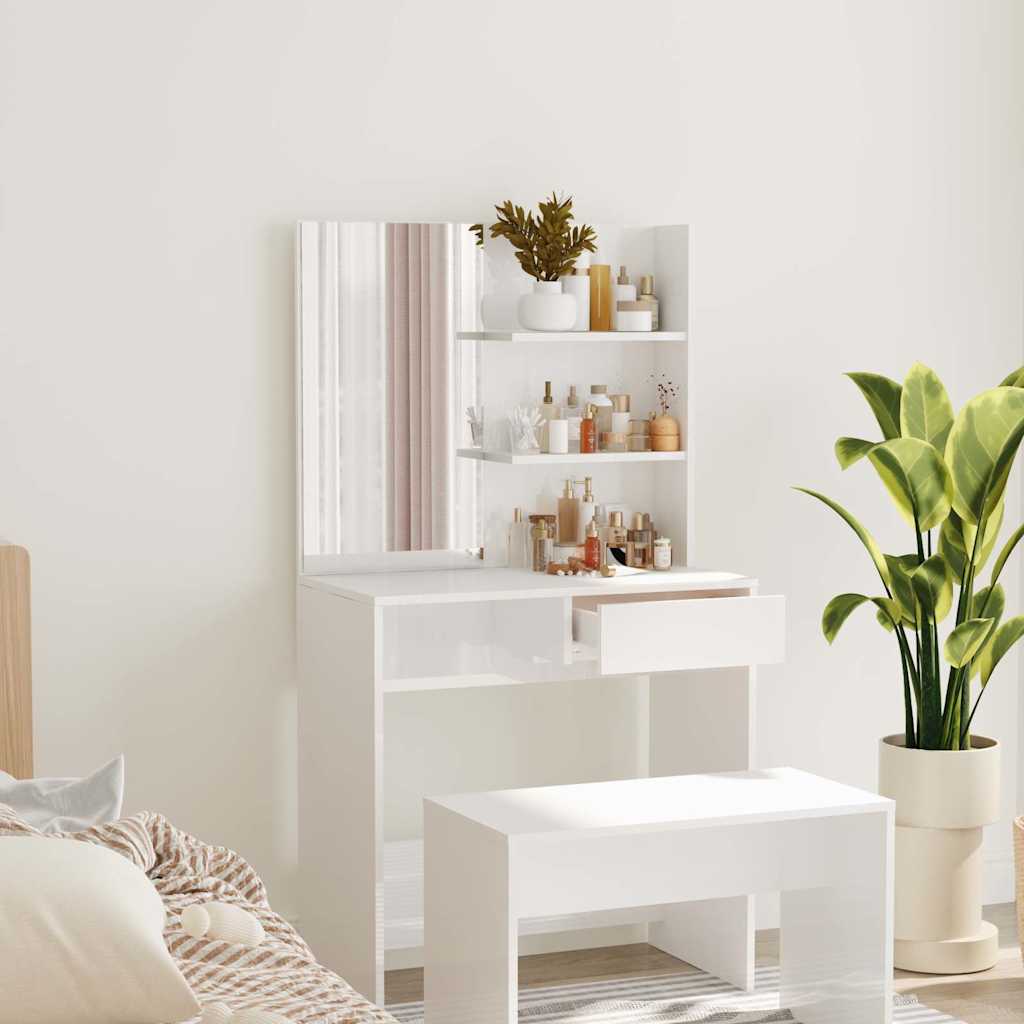 Dressing Table with Mirror High Gloss White 74,5x40x141 cm