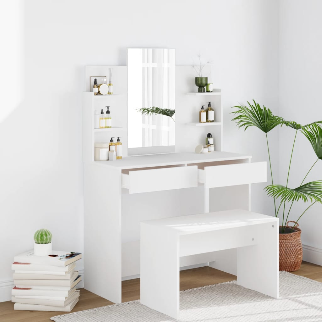 vidaXL Dressing Table with Mirror White 96x40x142 cm