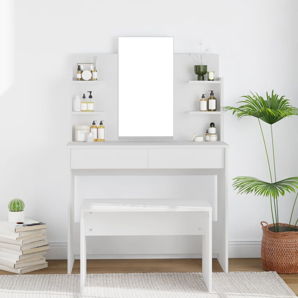 vidaXL Dressing Table with Mirror White 96x40x142 cm