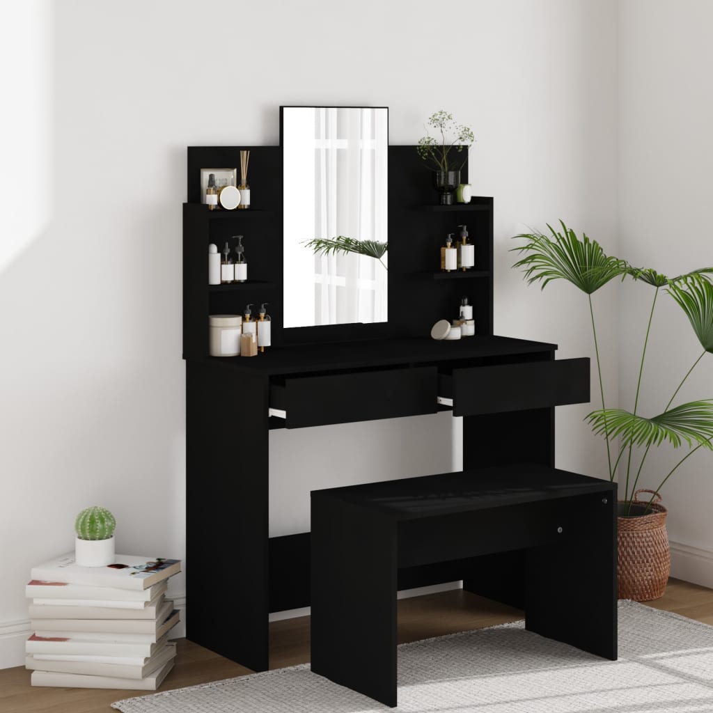 vidaXL Dressing Table with Mirror Black 96x40x142 cm