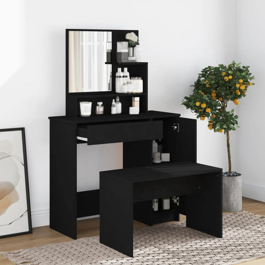 vidaXL Dressing Table with Mirror Black 86.5x35x136 cm