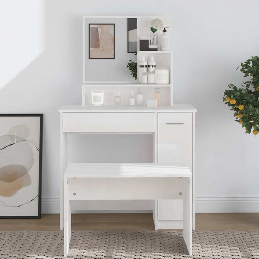 Dressing Table with Mirror High Gloss White 86,5x35x136 cm