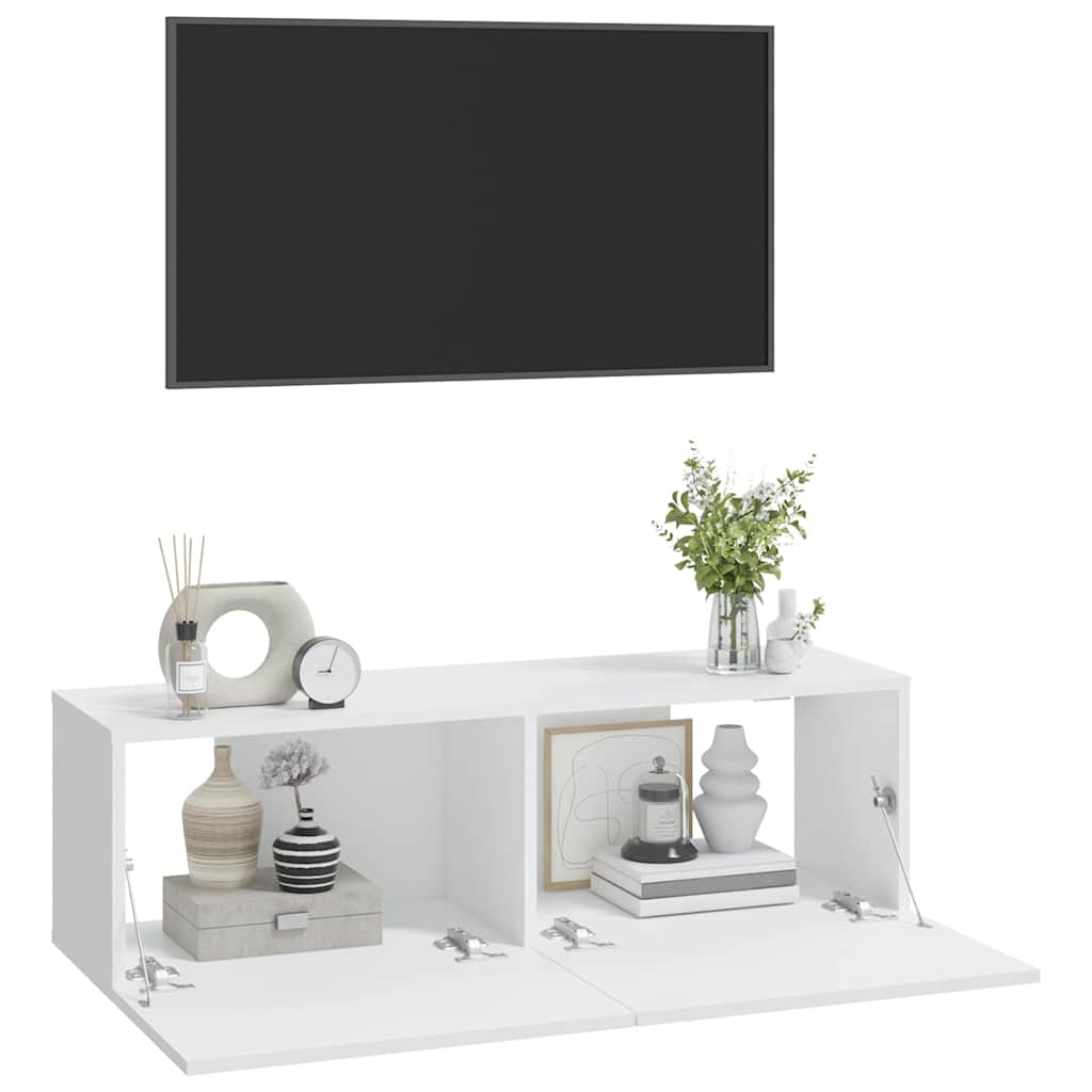 2 Piece Wall-mounted TV Cabinet Set White 100x30x30 cm Engineered Wood